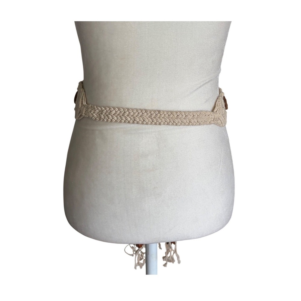 Madewell Sample Macrame Wrap Belt Cream Brown Wood Accent OS - Picture 3 of 5